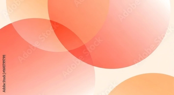 Fototapeta Warm coral geometric circles background with overlapping transparent shapes, ideal for creative business presentations and modern branding