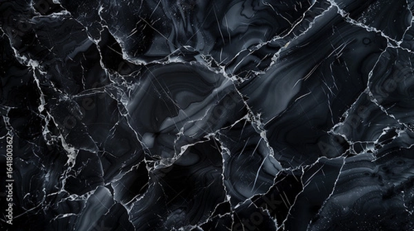 Obraz  Black marble with white veins, elegant stone texture, polished surface, luxurious material, sophisticated design, smooth finish, dark background