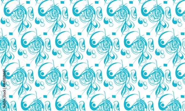 Fototapeta surreal fish pattern, abstract underwater fish, graphic fish motif, stylized aquatic creatures, vibrant geometric fish, repeated fish silhouettes, digital fish artwork, flowing turquoise fish shapes