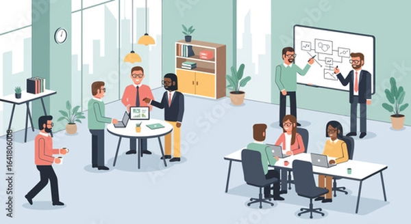 Fototapeta Collaborative Office Environment: Teamwork and Presentation in a Modern Workspace