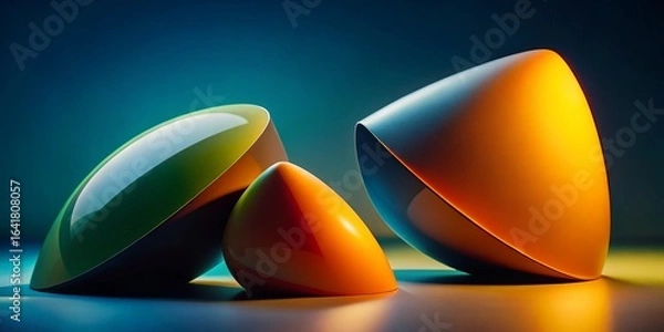 Fototapeta Abstract geometric shapes on reflective surface abstract background. 3d render