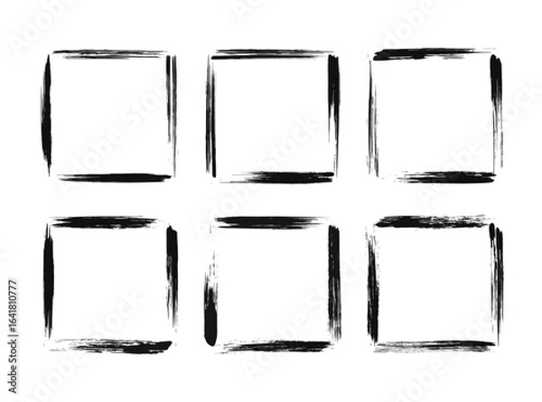 Fototapeta Grunge square frames set. Dry brush strokes texture.
