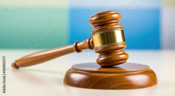 Fototapeta Wooden Judge Gavel and Sound Block on White Surface, Legal System Concept for Law Firms