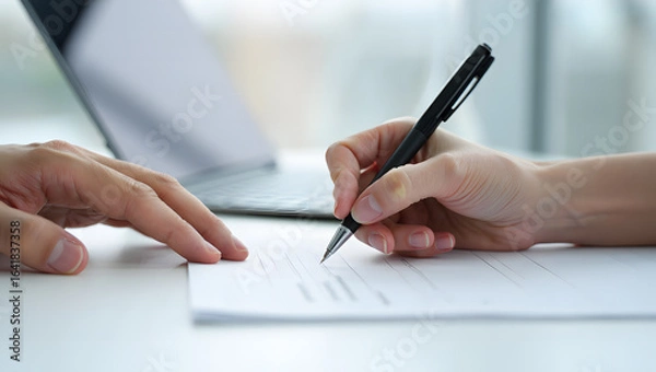 Fototapeta close up of hand writing on paper