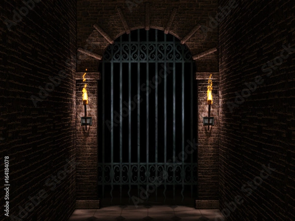 Obraz Arch and iron castle gate