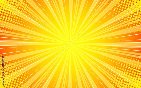 Fototapeta Pop art comic sunburst effect background with halftone.