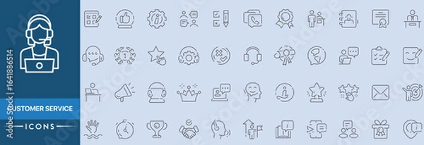 Fototapeta Customer Service icon set. Contains related to assistance, help, operator, feedback, assistant and more. Assistance icon. Minimal icons pack. Pixel perfect. Editable stroke