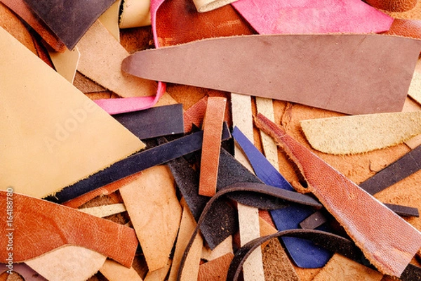 Fototapeta little colored scraps of leather, natural texture background