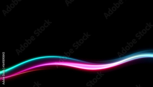 Fototapeta Dark navy blue cyan teal gradient wave abstract background. Smooth ombre transition light curve. Bright glow shimmer neon light beam. Futuristic energy line. Noise grain texture blur effect