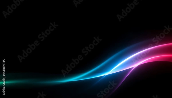 Fototapeta Dark navy blue cyan teal gradient wave abstract background. Smooth ombre transition light curve. Bright glow shimmer neon light beam. Futuristic energy line. Noise grain texture blur effect