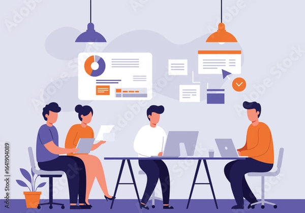 Fototapeta Modern Flat Vector Illustration of Business Plan and Strategy Development