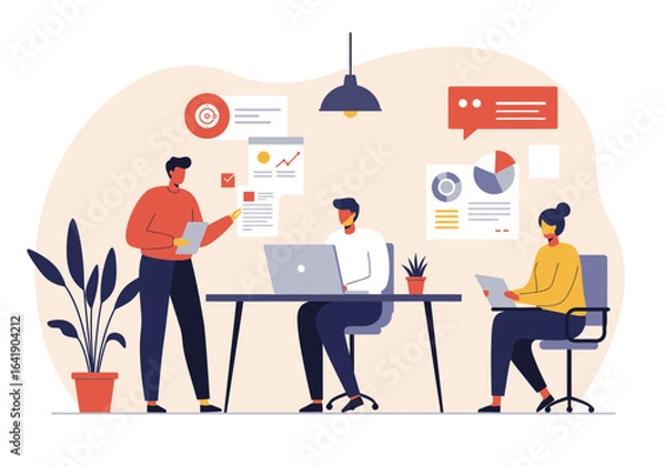 Fototapeta Modern Flat Vector Illustration of Business Plan and Strategy Development