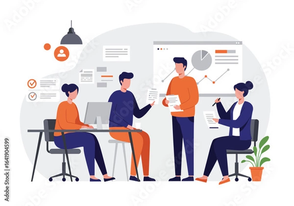 Fototapeta Modern Flat Vector Illustration of Business Plan and Strategy Development