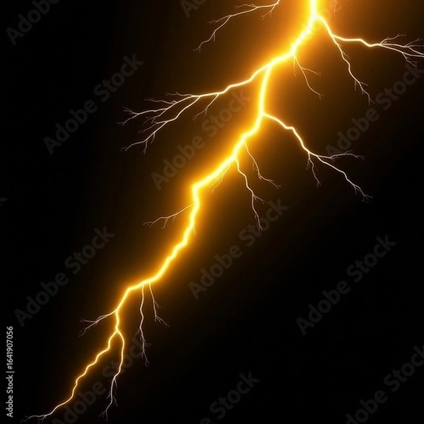 Fototapeta The energy explosion of golden lightning