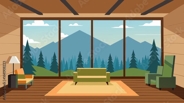 Obraz spacious living room panoramic forest views