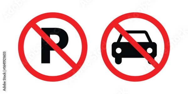 Fototapeta Clear warning signs prohibiting parking and vehicle stopping vector illustration