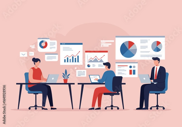 Obraz Modern Flat Vector Illustration of Business Plan and Strategy Development