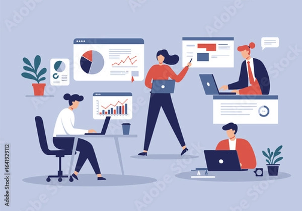 Fototapeta Modern Flat Vector Illustration of Business Plan and Strategy Development