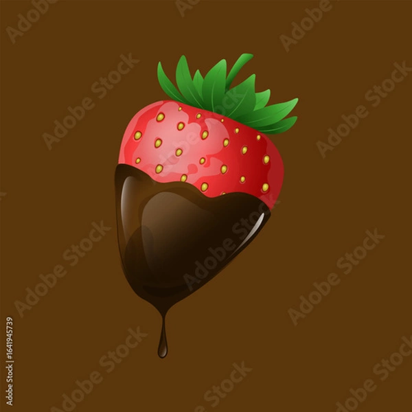 Fototapeta Strawberries in dark chocolate vector illustration