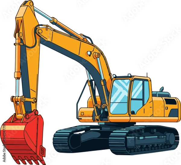 Obraz Vector art of yellow excavator machine for construction isolated on white background