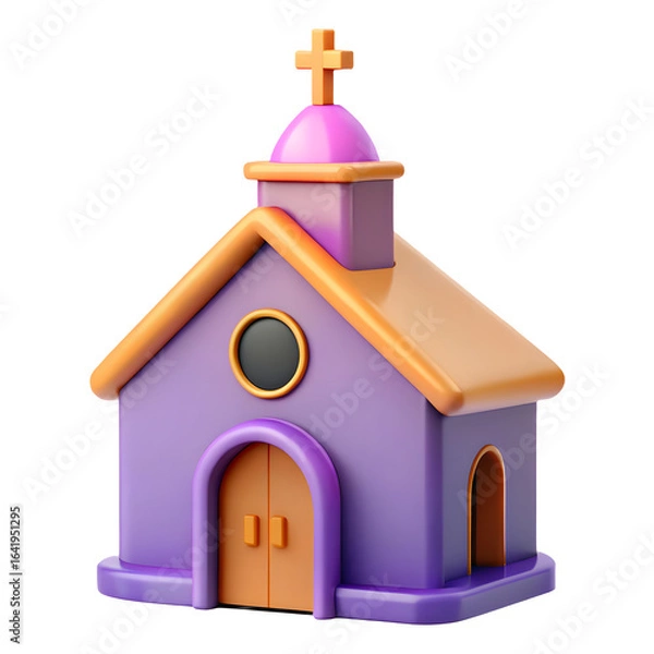 Obraz Charming Purple Church Building with Orange Accents and Cross Icon
