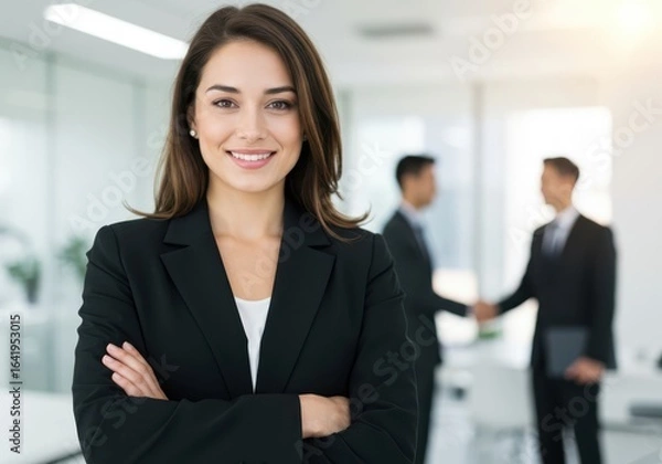 Obraz Confident professional woman leading business team in modern office