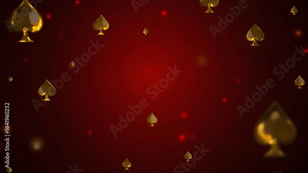 Obraz Golden Spades Falling on Dark Red Background with Bokeh Effect