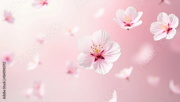Fototapeta Cherry blossom petals in the wind — ideal for spring scenes, romantic projects, or renewal-themed content.