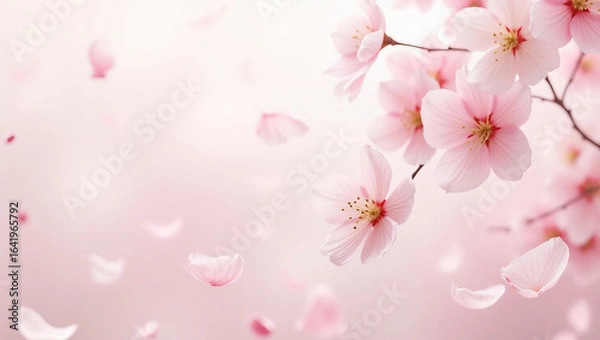 Fototapeta Cherry blossom petals in the wind — ideal for spring scenes, romantic projects, or renewal-themed content.