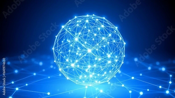 Obraz Abstract blue and white glowing sphere with futuristic network connections, symbolizing advanced technology.
