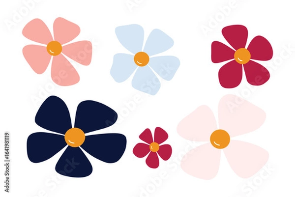 Fototapeta Playful flat flower set in mixed pastel and bold colors