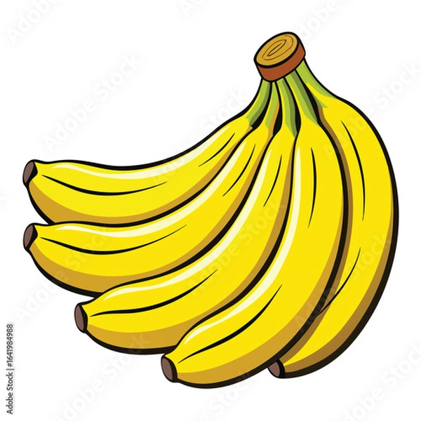 Fototapeta A ripe yellow bunch of bananas, a healthy tropical fruit snack, is isolated on a white background