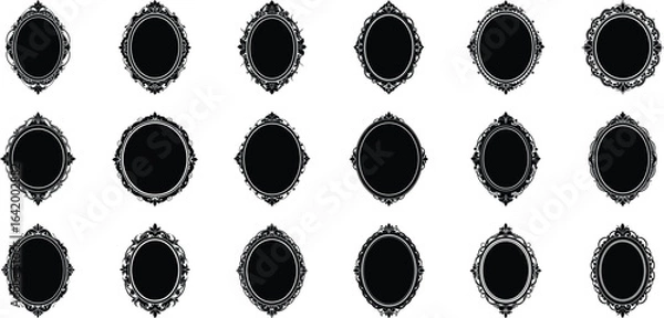 Obraz Vector art of collection of ornate oval vintage decorative frames and borders isolated on transparent background