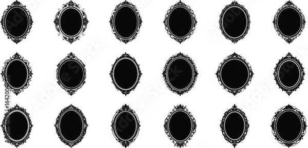 Obraz Vector art of collection of ornate vintage oval and diamond decorative frames isolated on transparent background for design elements