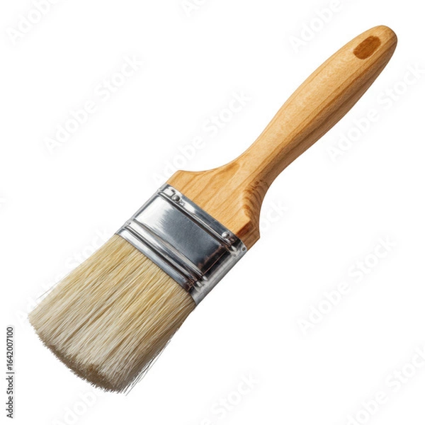 Fototapeta Wooden handle paint brush with bristles isolated on transparent background