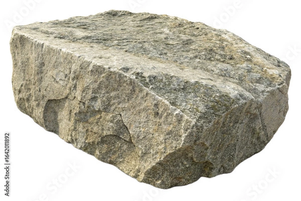 Obraz Large Rough-Hewn Granite Boulder, Isolated on White, Natural Stone Texture,  Neutral Color Palette,  Solid and Stable.