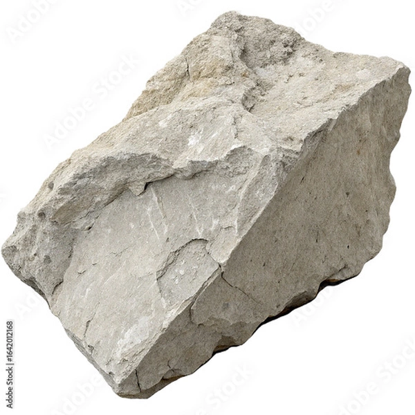 Obraz Large Rough-Hewn Light Grey Stone, Isolated on White Background, Natural Texture