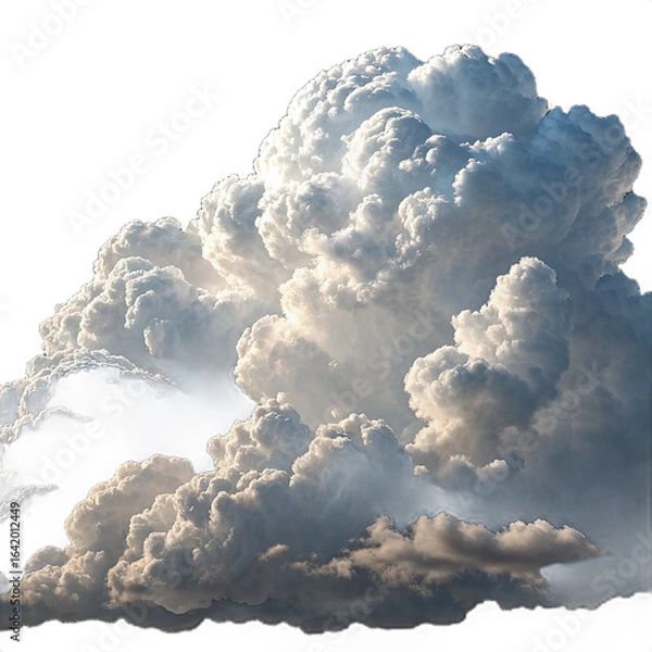 Obraz Dramatic Cumulus Cloud Formation, Isolated on White Background, Serene and Powerful Atmosphere.