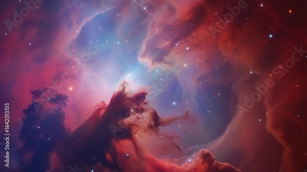 Fototapeta Cosmic Nebula with Fiery Red Hues and Bright Stars