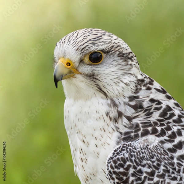 Fototapeta Portrait of a Gyrfalcon on a meadow