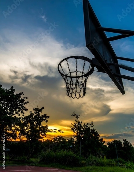 Obraz Basketball hoop silhouette sunset