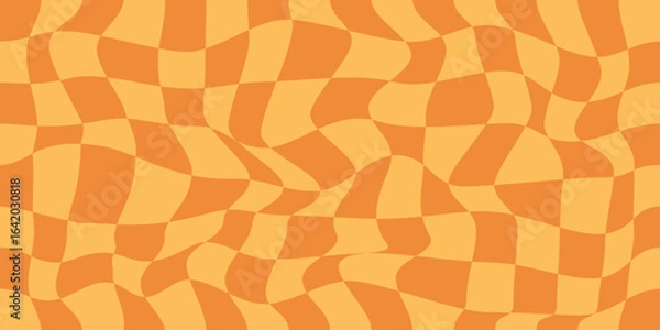 Obraz Abstract distorted and twisted orange checkered background.