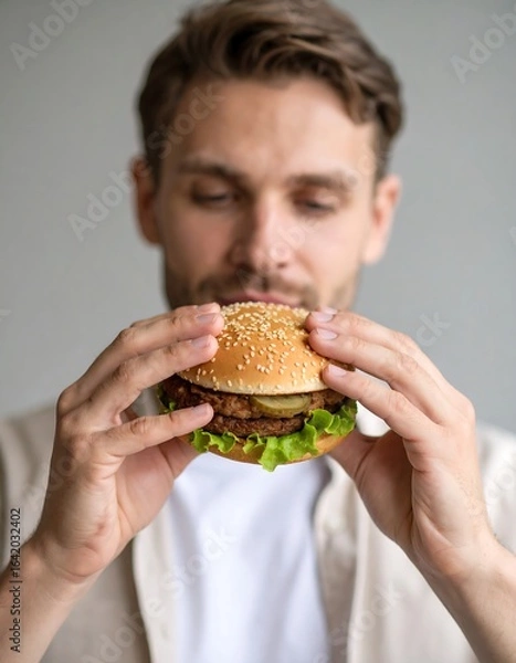 Obraz Man eating a hamburger