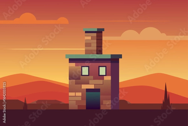 Obraz Flat Realistic Vector Style Chimney With Warm Sunset