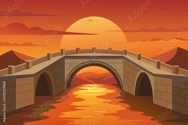 Fototapeta Subtle Texture Vector Style Stone Bridge With Warm Light