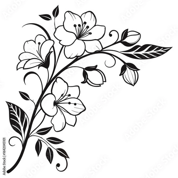 Fototapeta Elegant black and white cherry blossom branch illustration for decorative and design use