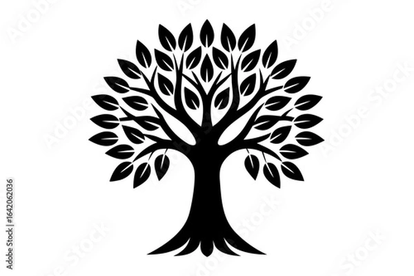 Fototapeta A stylized vector illustration of a tree with exposed roots, branches, and leaves, symbolizing nature's growth and life