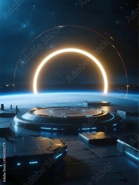 Obraz Futuristic Space Station with Orbital Ring Above Earth