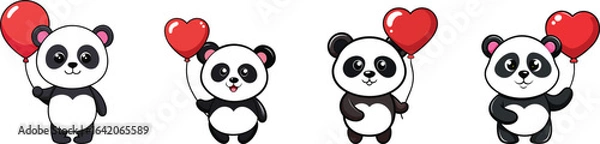 Fototapeta bundle  Cute panda holding a heart balloon sticker