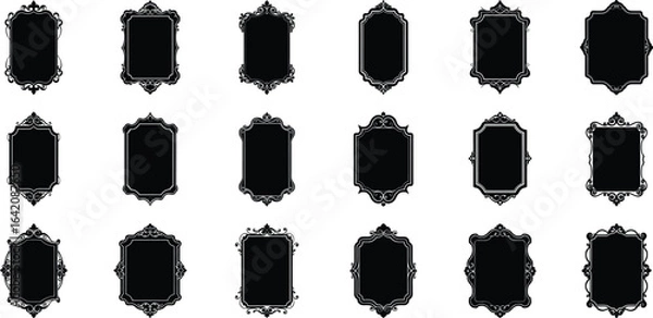 Obraz Vector art of collection of ornate vintage decorative frames and borders with elegant royal classic antique filigree scrollwork isolated on transparent background